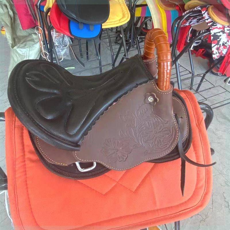 New short saddle pure cowhide carved flower saddle Sherland dwarf horse dwarf saddle small saddle manufacturer