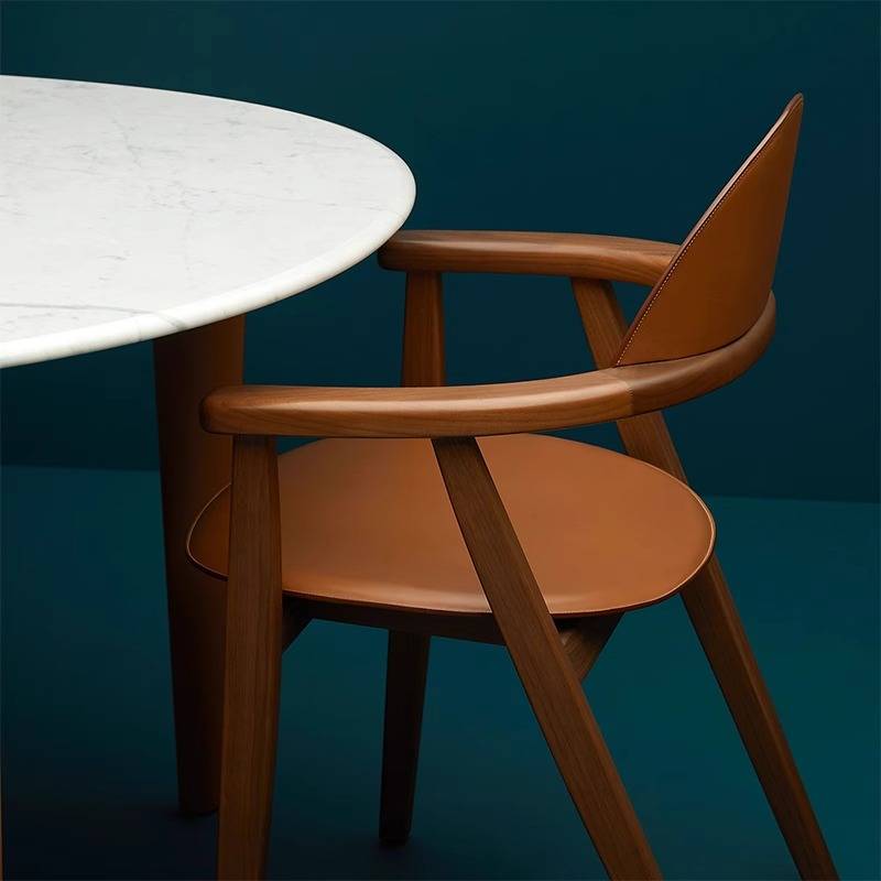 Nordic Emisha dining chair, saddling leather handrail home solid wood tea table master chair desk chair mid -chair office chair