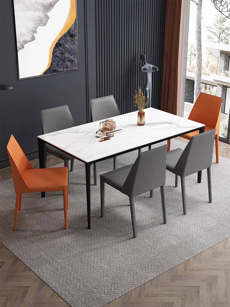 Italian minimalist saddle leather dining chair Modern simple book chair home dining table back designer light luxury chair durable