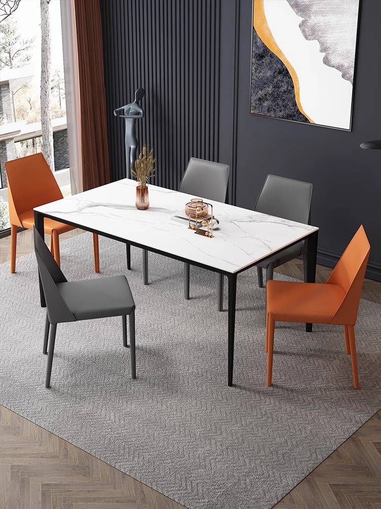Italian minimalist saddle leather dining chair Modern simple book chair home dining table back designer light luxury chair durable