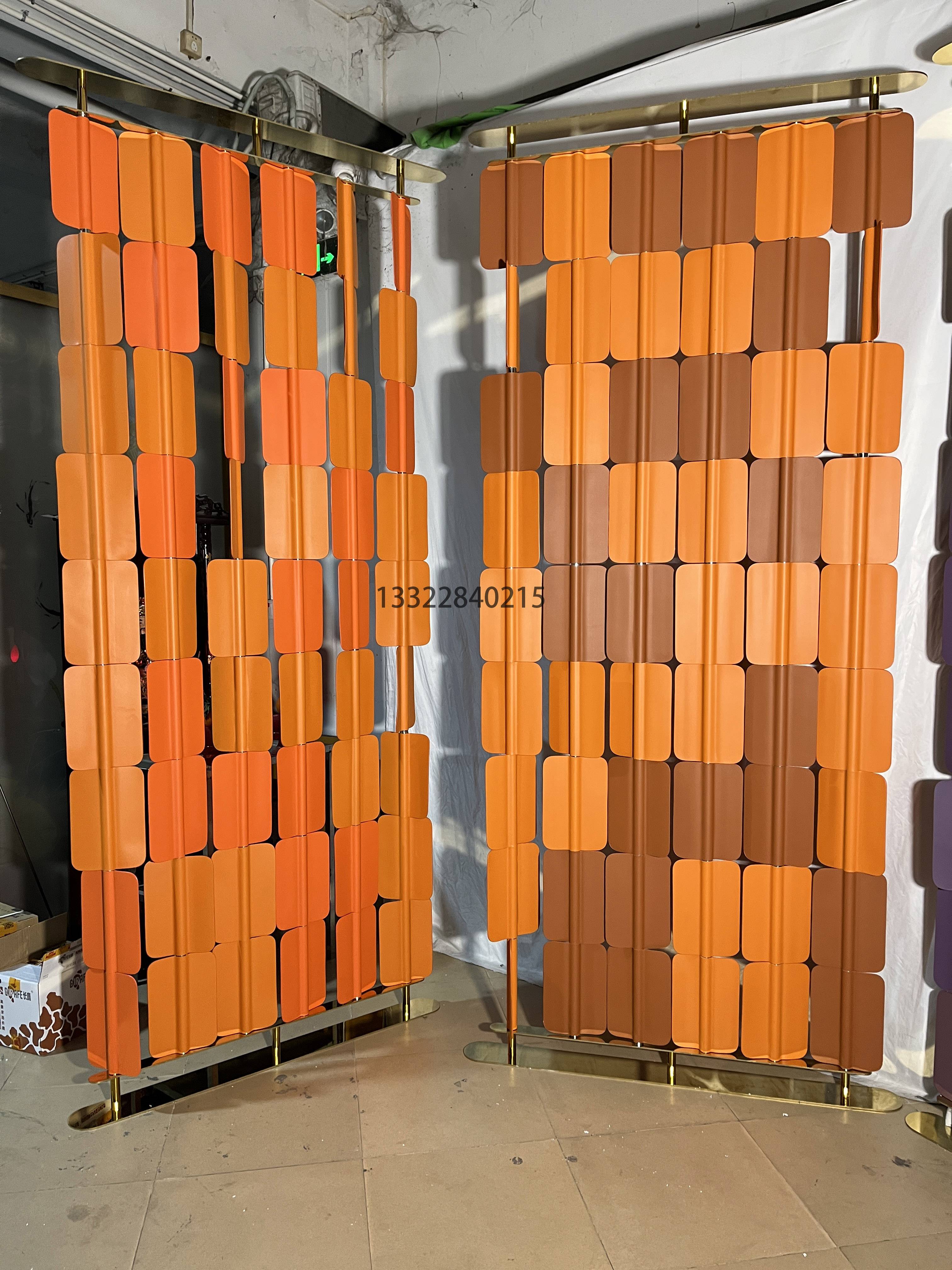 Custom saddle leather stainless steel screen modern minimalist leather partition living room decoration artist home porch