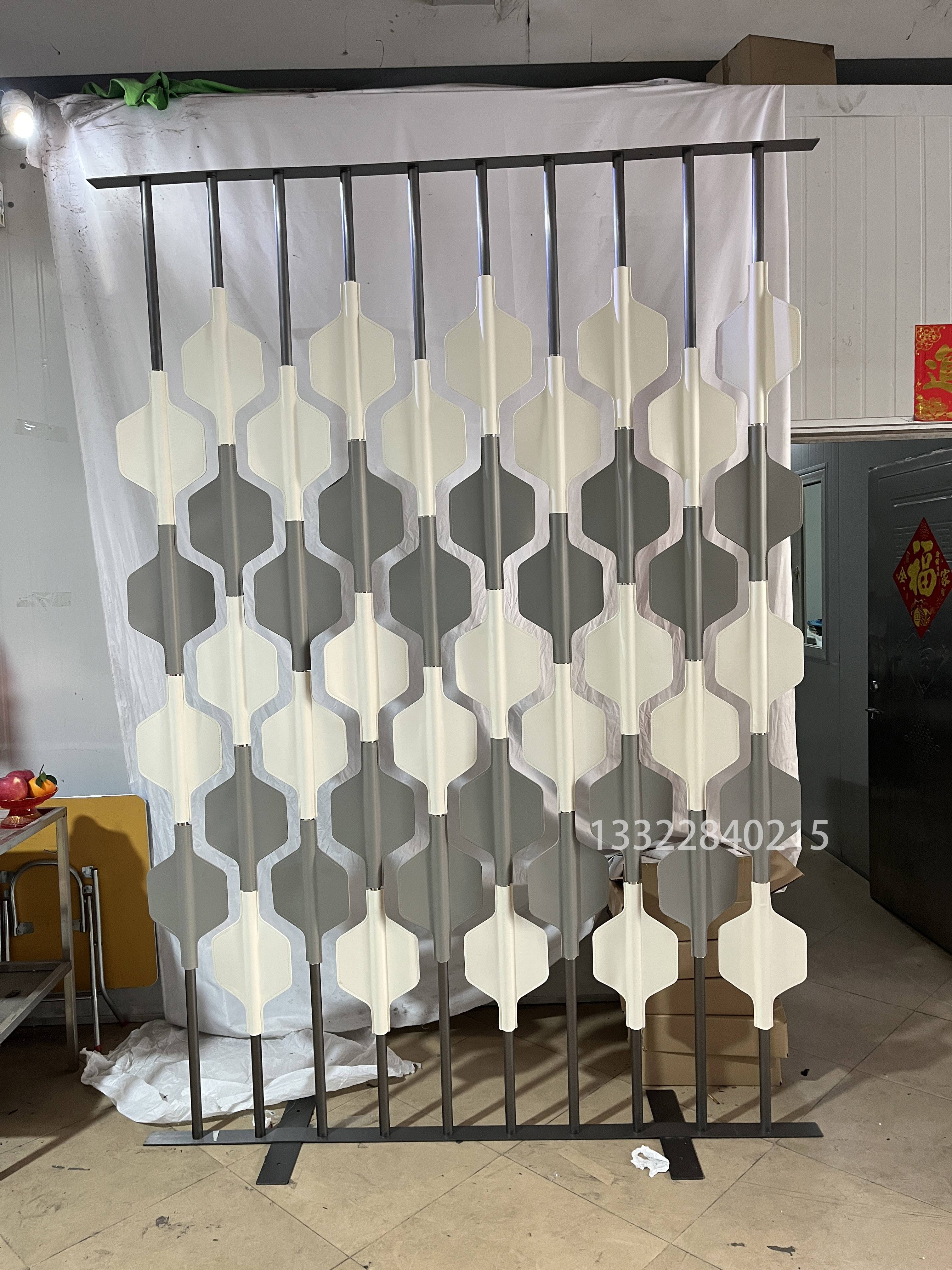 Custom saddle leather stainless steel screen modern minimalist leather partition living room decoration artist home porch