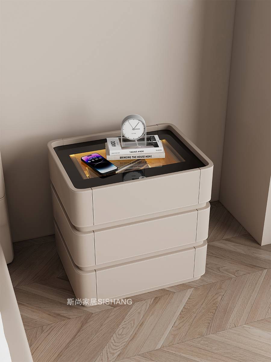 The saddle-covered bedside with a smart header with a light on the main bedside cabinet with a light luxurious high-level locker with a 50-kilometer three-barrel