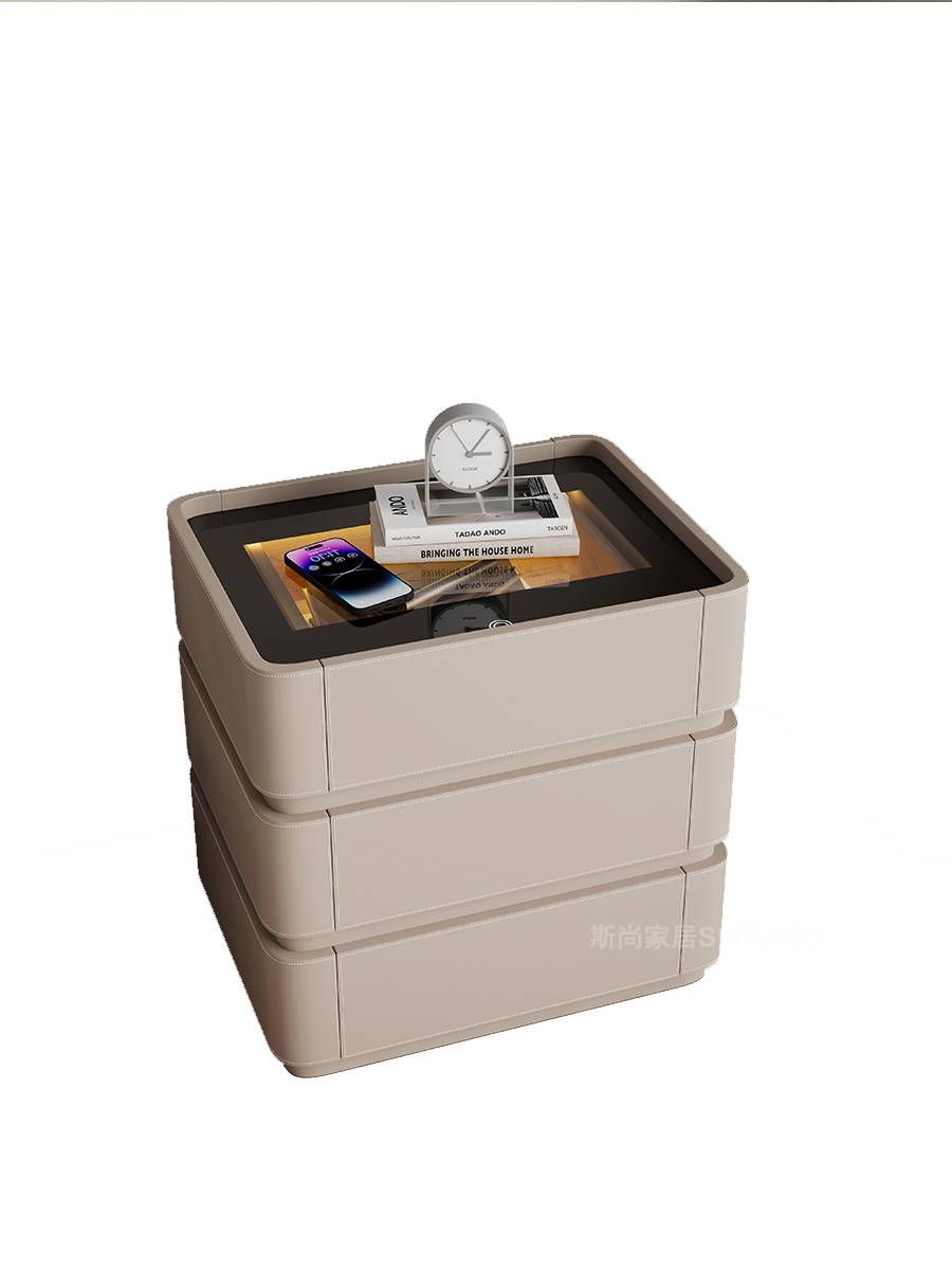 The saddle-covered bedside with a smart header with a light on the main bedside cabinet with a light luxurious high-level locker with a 50-kilometer three-barrel