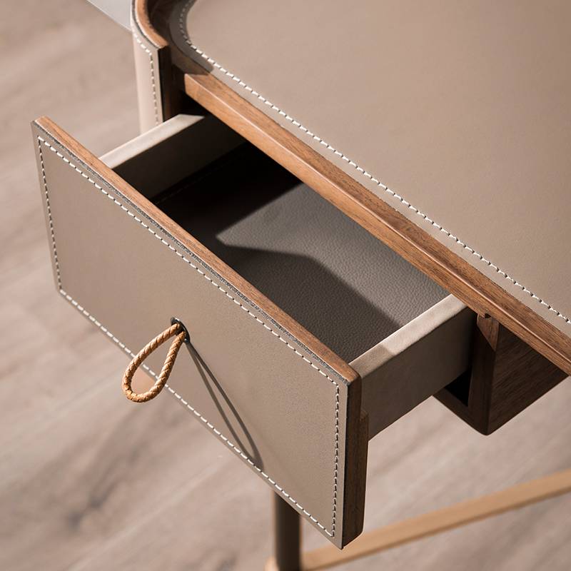 Italian minimalist saddle leather dressing table 1.2 meters with makeup mirror light luxury modern stainless steel creative makeup table
