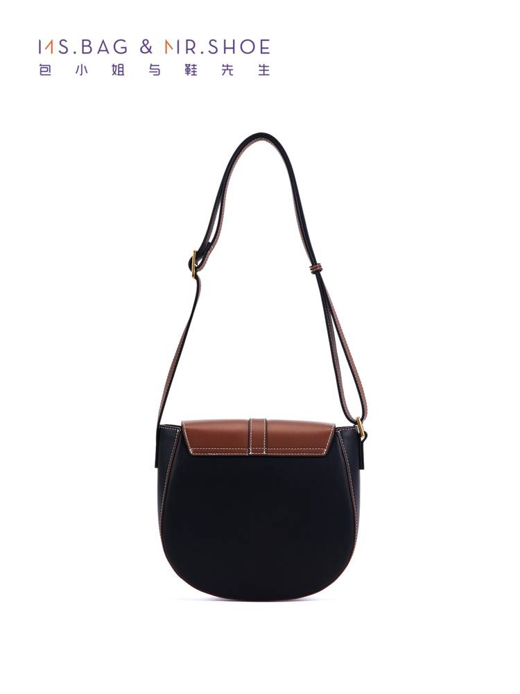 Ms. Bao and Mr. Shoes contrasting colored cowhide noodle saddle horsema college wind shoulder bag women