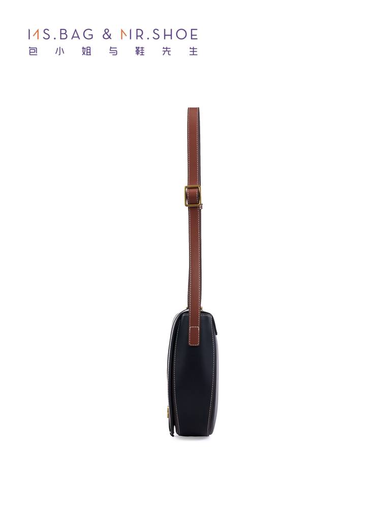 Ms. Bao and Mr. Shoes contrasting colored cowhide noodle saddle horsema college wind shoulder bag women