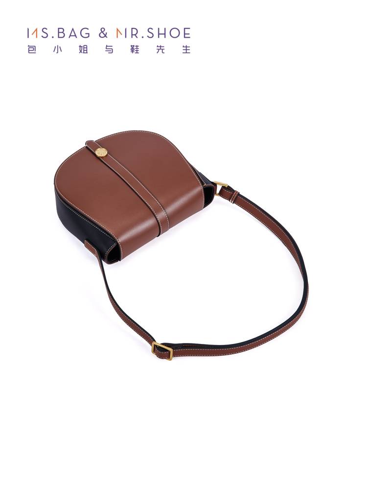 Ms. Bao and Mr. Shoes contrasting colored cowhide noodle saddle horsema college wind shoulder bag women