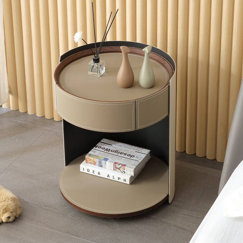 Italian minimalist horse saddle bedside tablets round post -modern bedroom light luxury wheel can mobile cortex edge cabinet 45