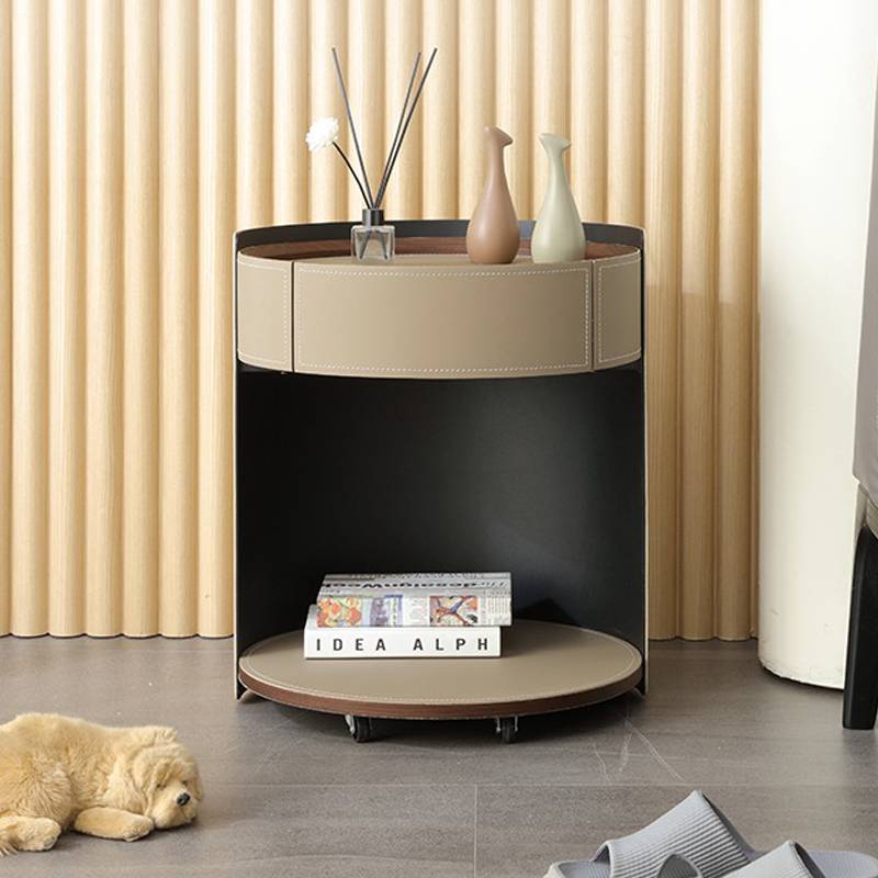 Italian minimalist horse saddle bedside tablets round post -modern bedroom light luxury wheel can mobile cortex edge cabinet 45