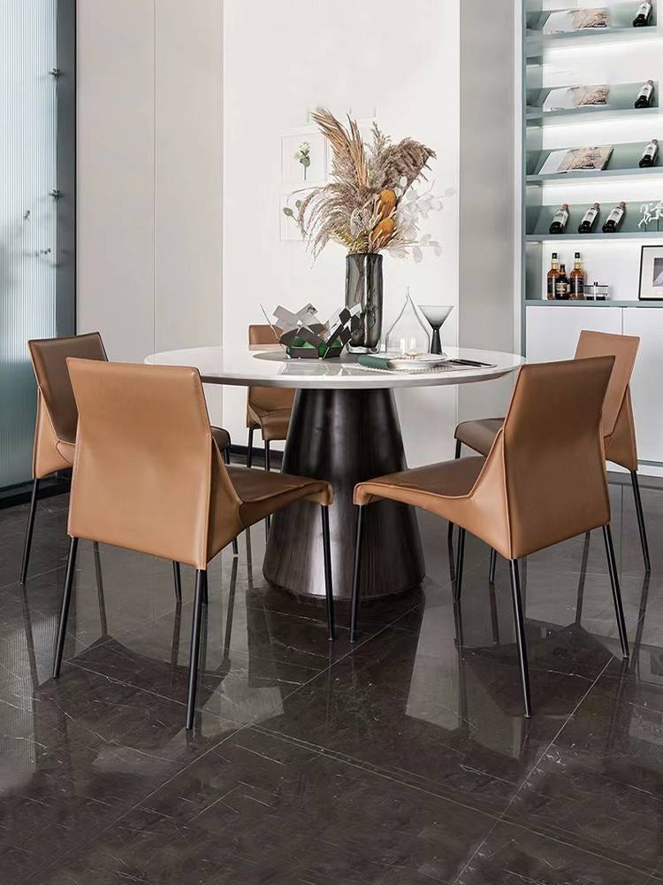 Italian saddle leather dining chair light luxury saddle chair designer model room high -end leather chair hotel club negotiation chair