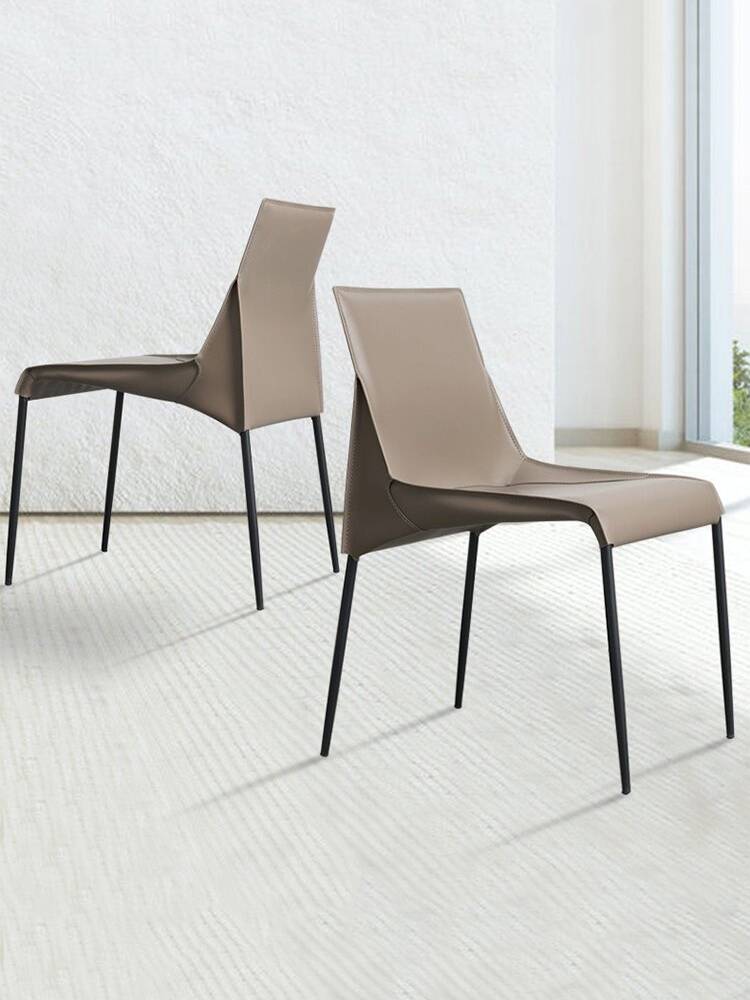 Italian saddle leather dining chair light luxury saddle chair designer model room high -end leather chair hotel club negotiation chair