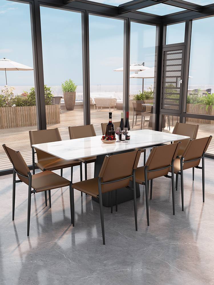 Italian minimalist rock panel table rectangular scenic spot hotel theme restaurant dining designer saddle leather dining chair