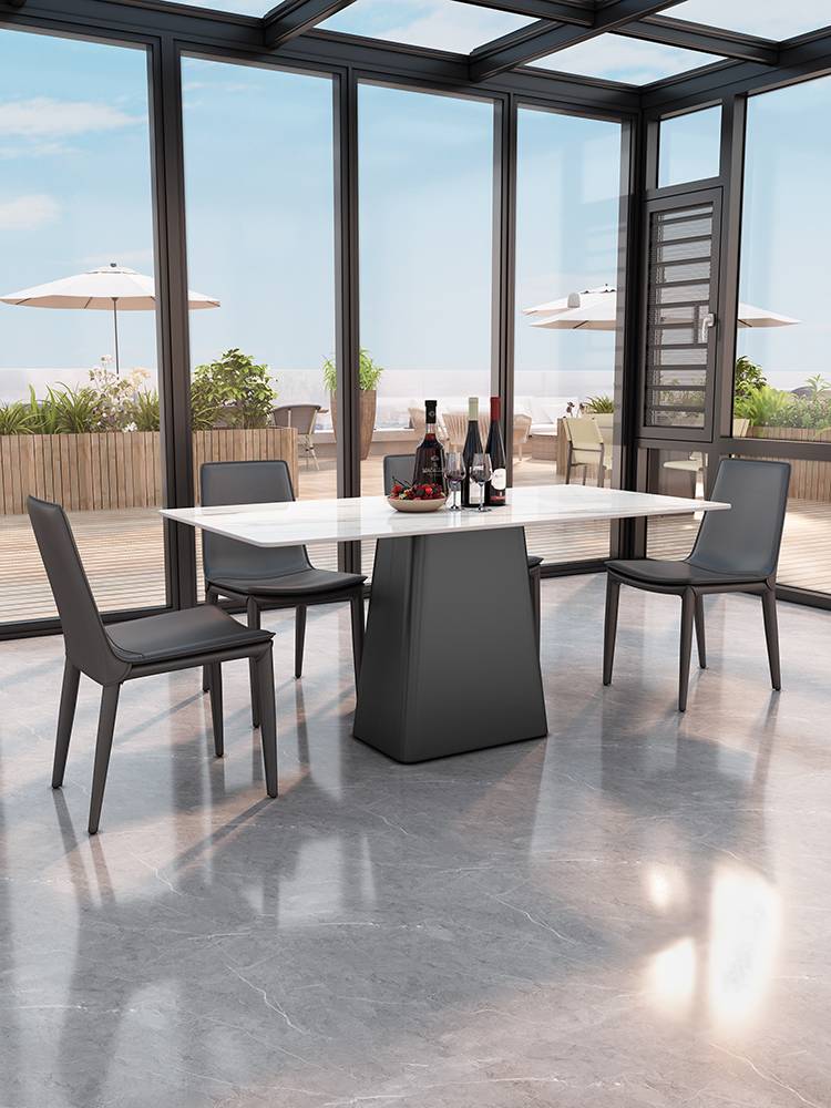 Italian minimalist rock panel table rectangular scenic spot hotel theme restaurant dining designer saddle leather dining chair