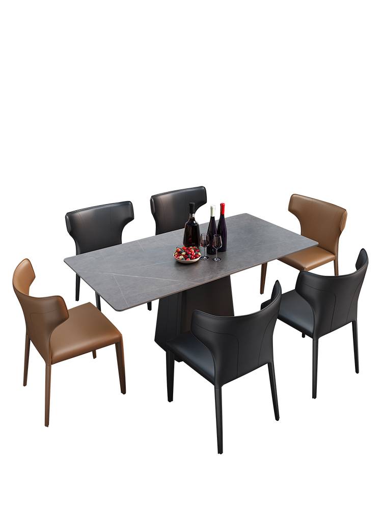 Italian minimalist rock panel table rectangular scenic spot hotel theme restaurant dining designer saddle leather dining chair