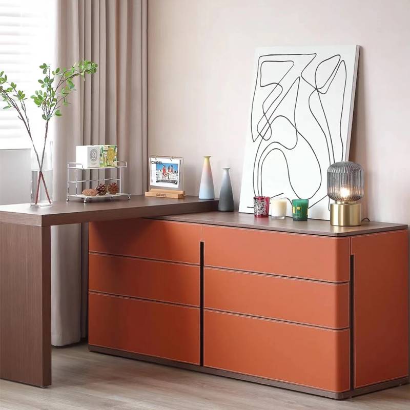 An orange six-caffold dresser