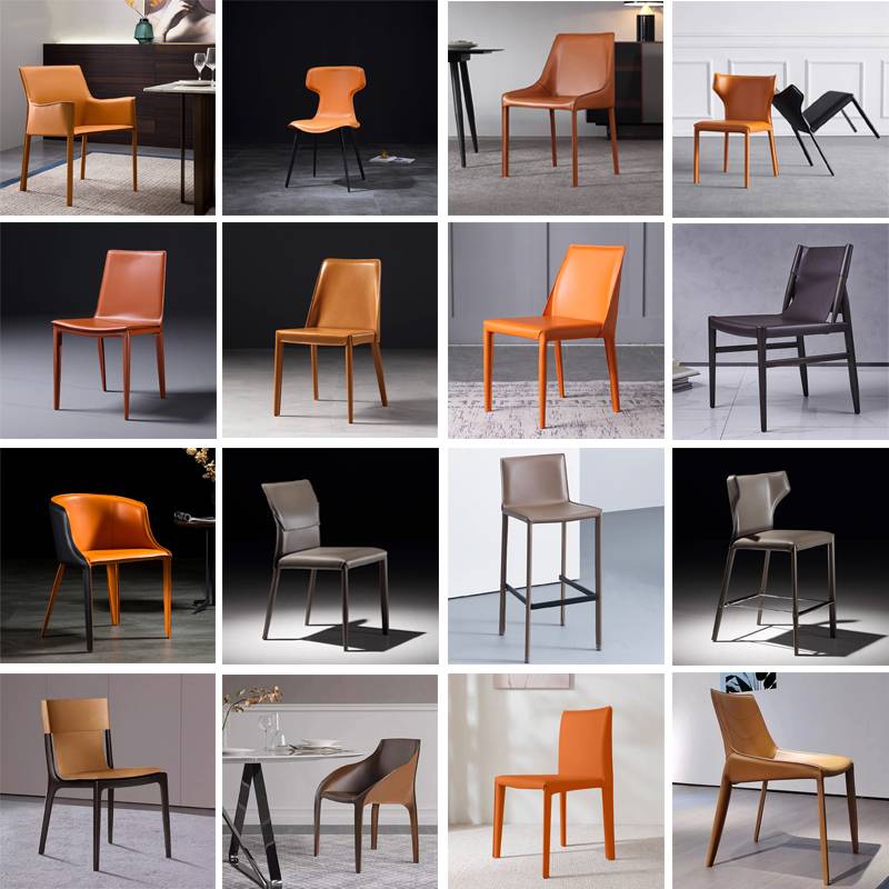 Italian minimalist dining chair household modern minimalist designer restaurant chair light luxury high -end back horse saddle chair