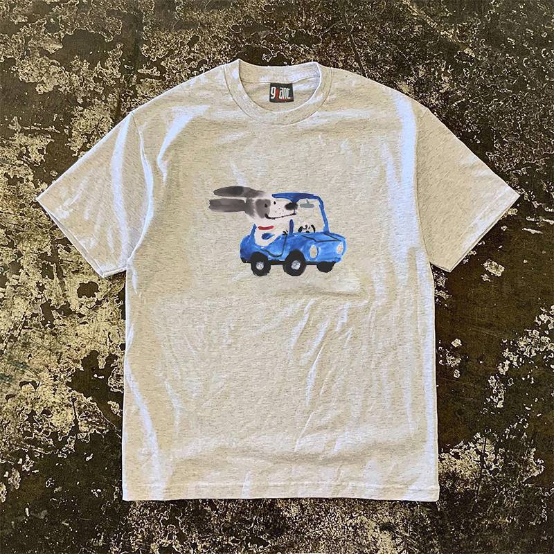 Money and charitable 260 grams of heavy cotton!Puppy driving a car funny niche, loose and versatile