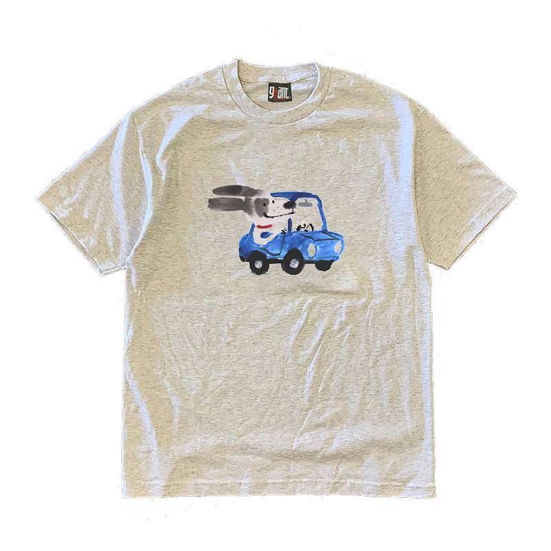 Money and charitable 260 grams of heavy cotton!Puppy driving a car funny niche, loose and versatile