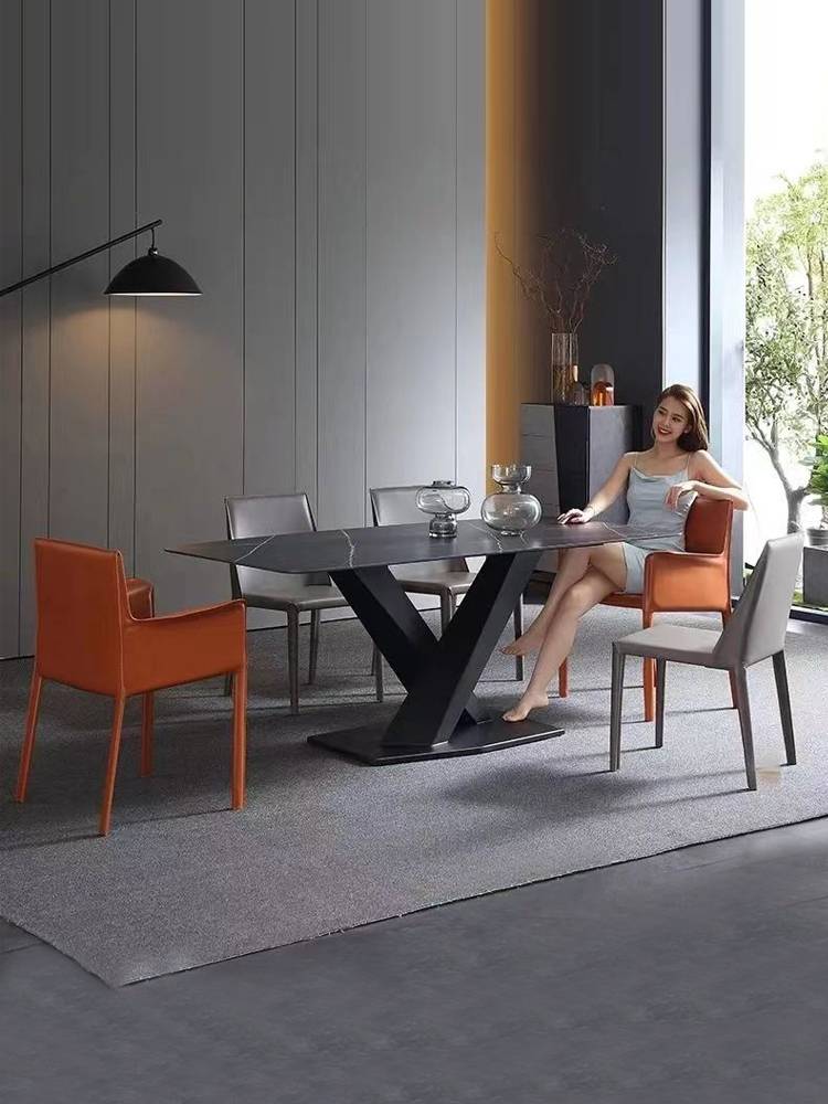 Nordic saddle leather dining chair home light luxury high -end leisure chair Modern minimalist tables and chairs Italian comfortable chair