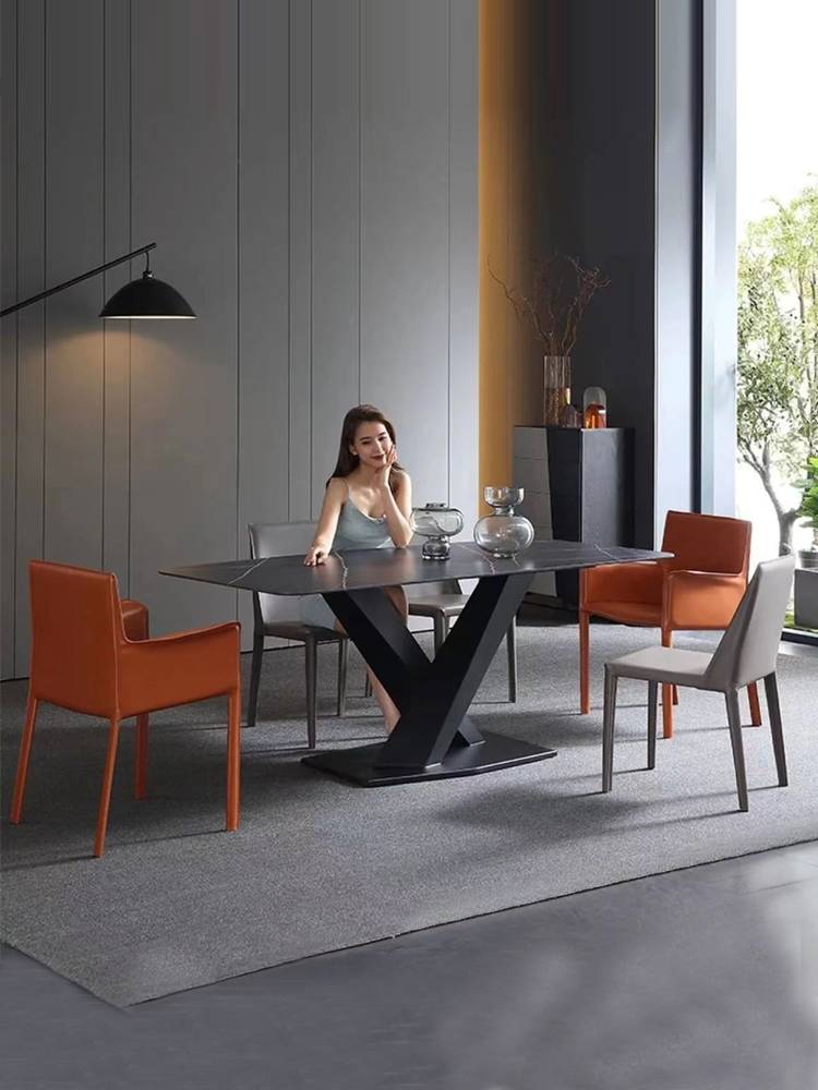Nordic saddle leather dining chair home light luxury high -end leisure chair Modern minimalist tables and chairs Italian comfortable chair