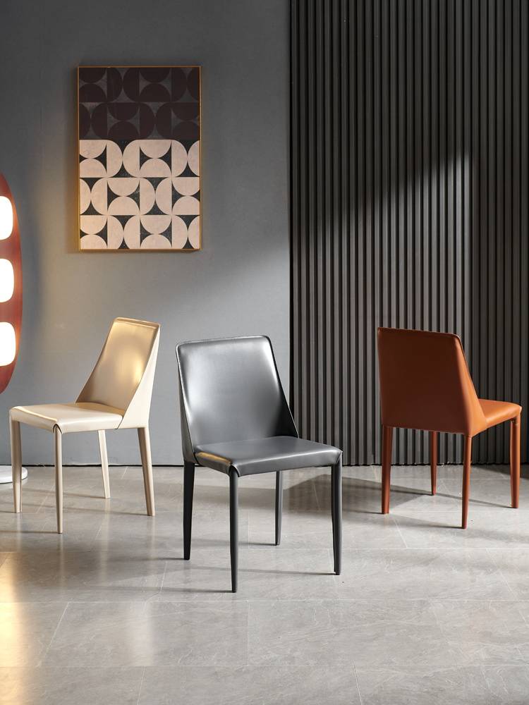 Nordic saddle leather dining chair Simple modern dining table and chair home light luxury net red back stool Italian desk