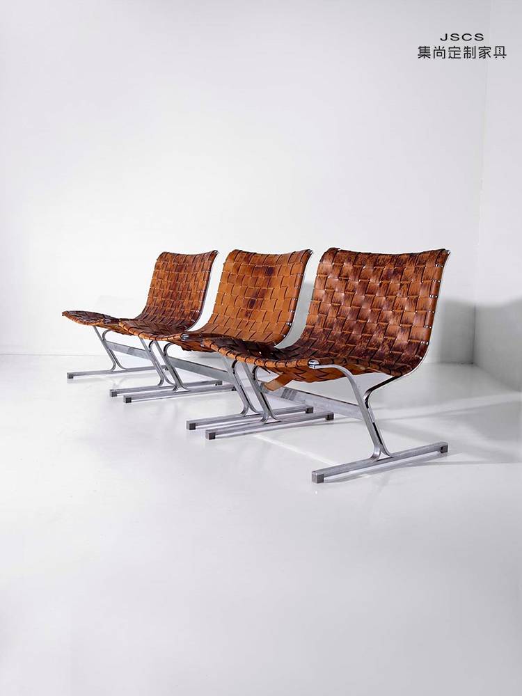 Italian high -end saddling stainless steel casual knitted dining chair creative simple business reception office chair