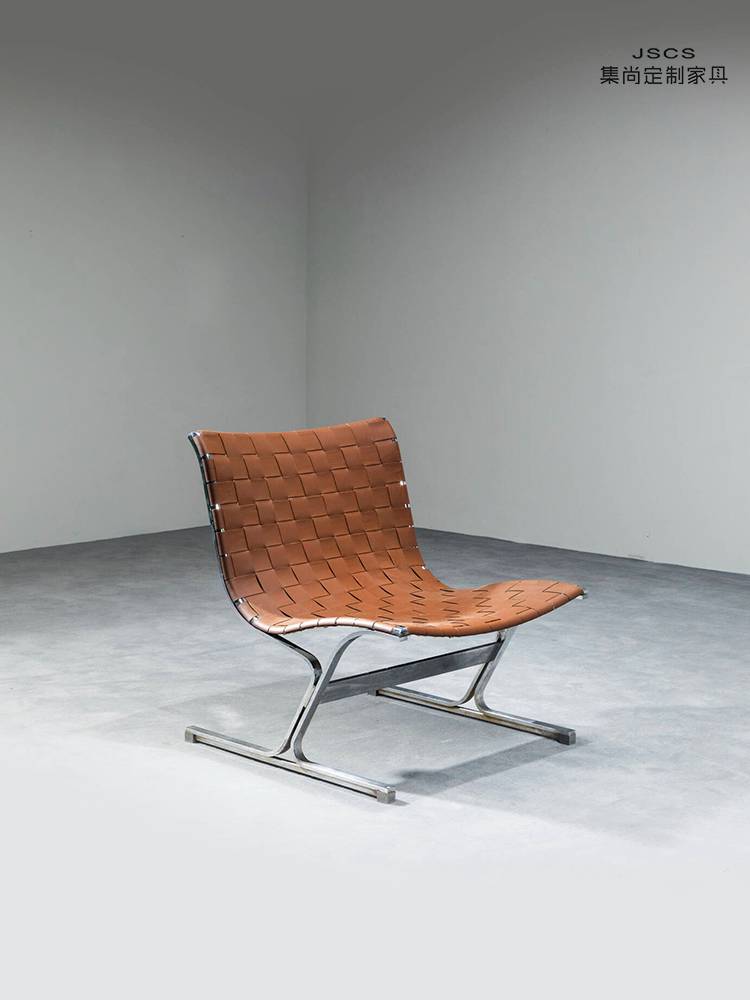 Italian high -end saddling stainless steel casual knitted dining chair creative simple business reception office chair