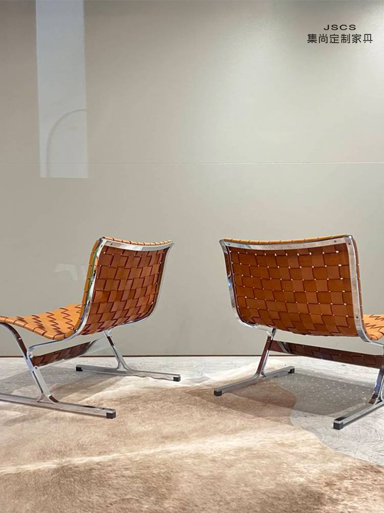 Italian high -end saddling stainless steel casual knitted dining chair creative simple business reception office chair