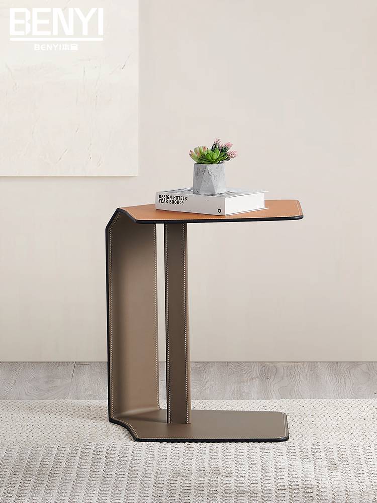 Italian saddle leather living room art sofa side several creative light luxury designers small apartment stainless steel coffee table corners