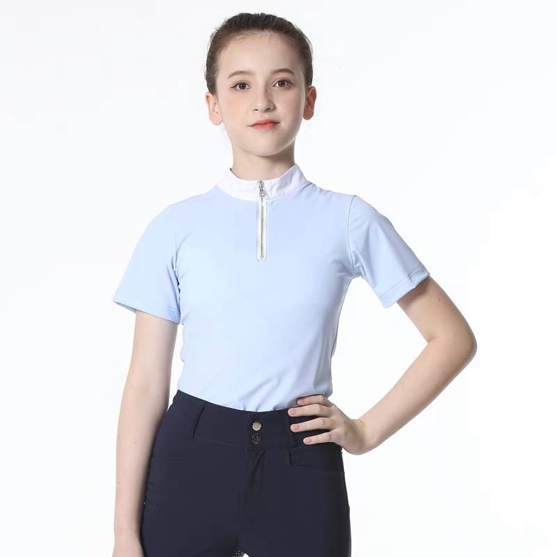 Summer Children's ultra -thin breathable fast -drying T -shirt horse riding short -sleeved racecar Equeliae equipment top Polo