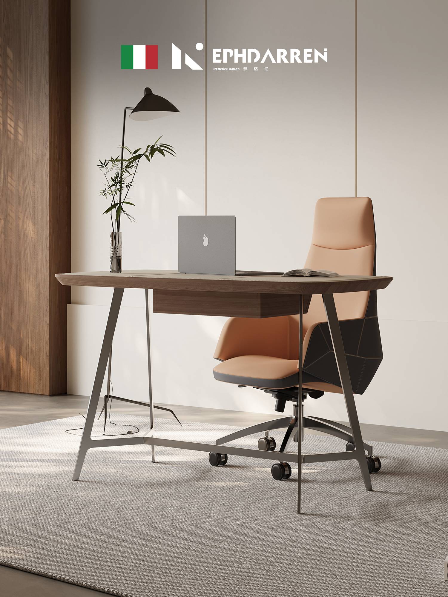Designer's desk and chair mix of saddle-skin-less steel computer chairs, light-foiled, high-end small household