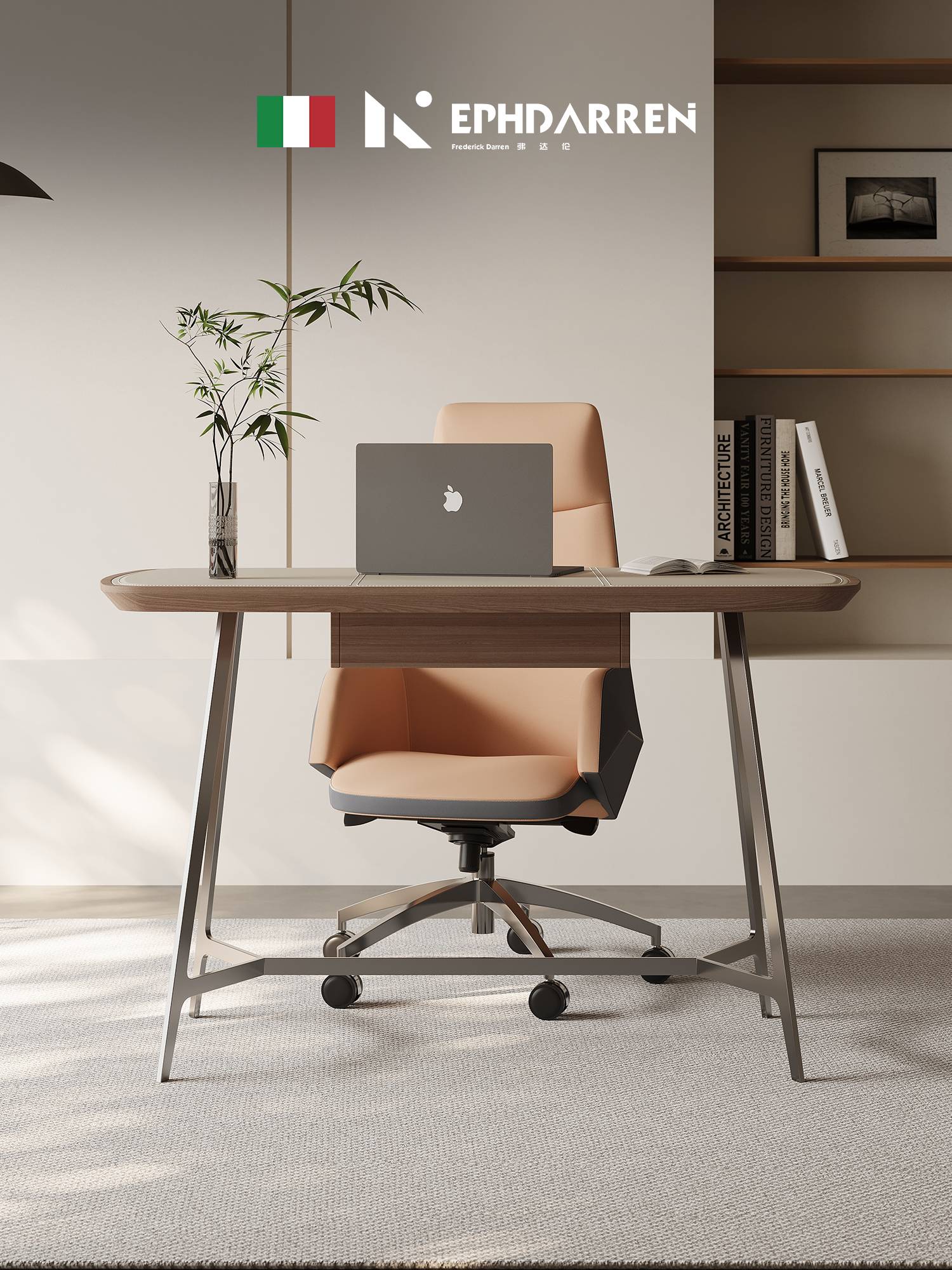 Designer's desk and chair mix of saddle-skin-less steel computer chairs, light-foiled, high-end small household