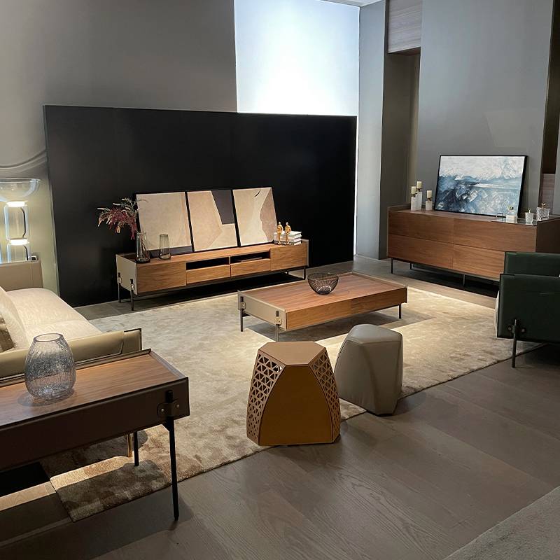 ASTON MARTIN Saddle Leather TV Cabinet Designer Small Unit's Minimal Wind Cabinet Cabinet Cabinet Wood Cabinet
