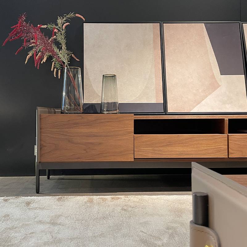 ASTON MARTIN Saddle Leather TV Cabinet Designer Small Unit's Minimal Wind Cabinet Cabinet Cabinet Wood Cabinet