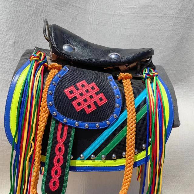 A horse's saddle is stainless, steel skeletal prop is a sports exterior horse