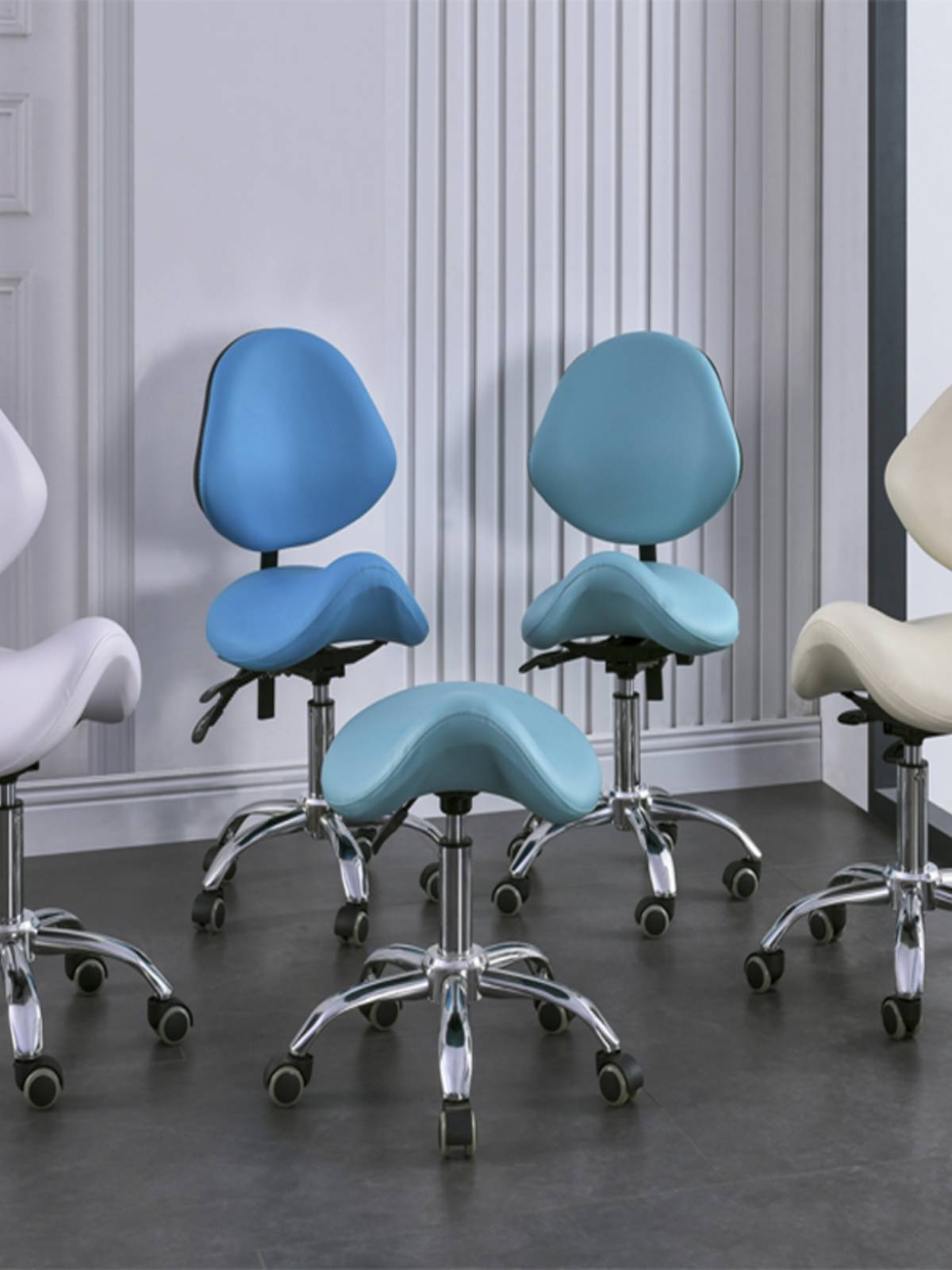 A SADDLE CHAIR, A DENTAL CHAIR, A DENTAL SEAT, A NURSE CHAIR, A SUPER-DOCTOR, A HAIRDRESSER AND A STOOL EMBROIDERY