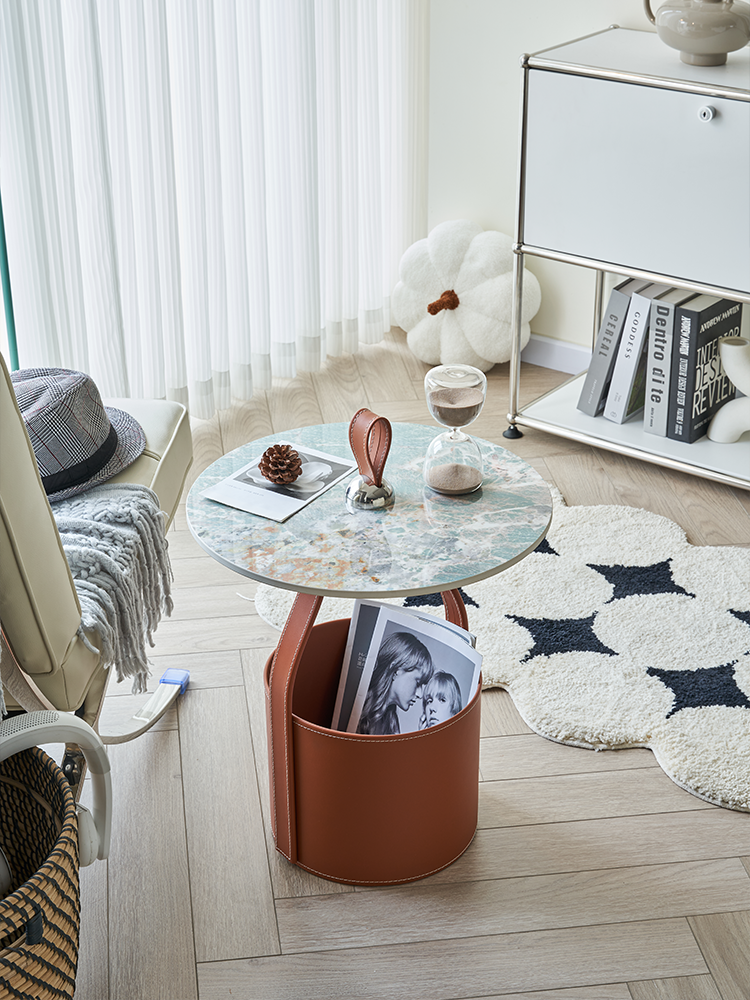 Italian mobile saddle leather storage sofa coffee table storage corner a few light luxury bedside cabinets creative hand with small edges