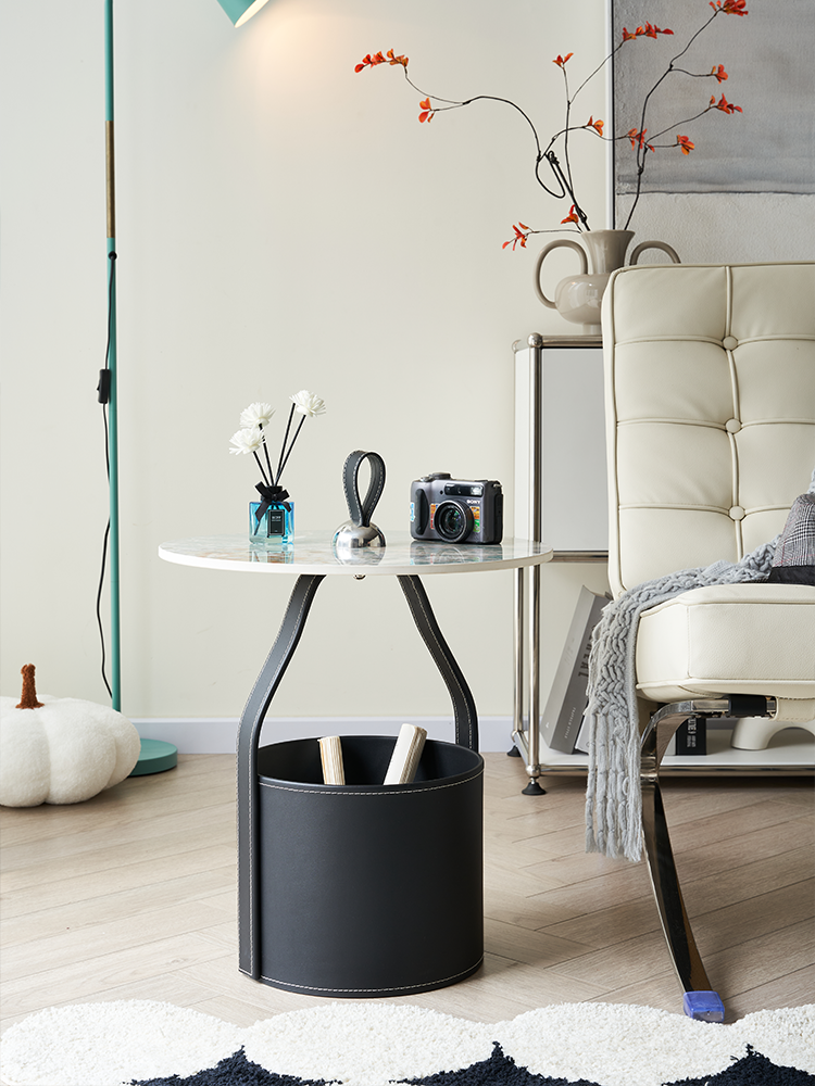 Italian mobile saddle leather storage sofa coffee table storage corner a few light luxury bedside cabinets creative hand with small edges
