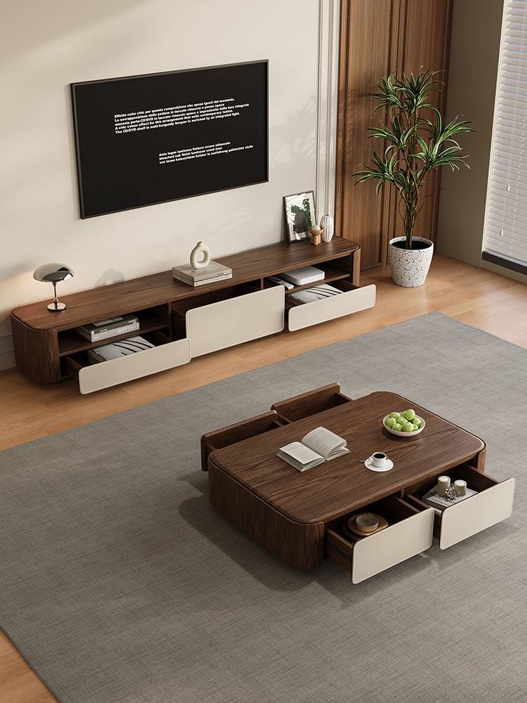 Middle -aged wind saddle leather cubic coffee table TV cabinet combination light luxury living room home small apartment designer coffee table