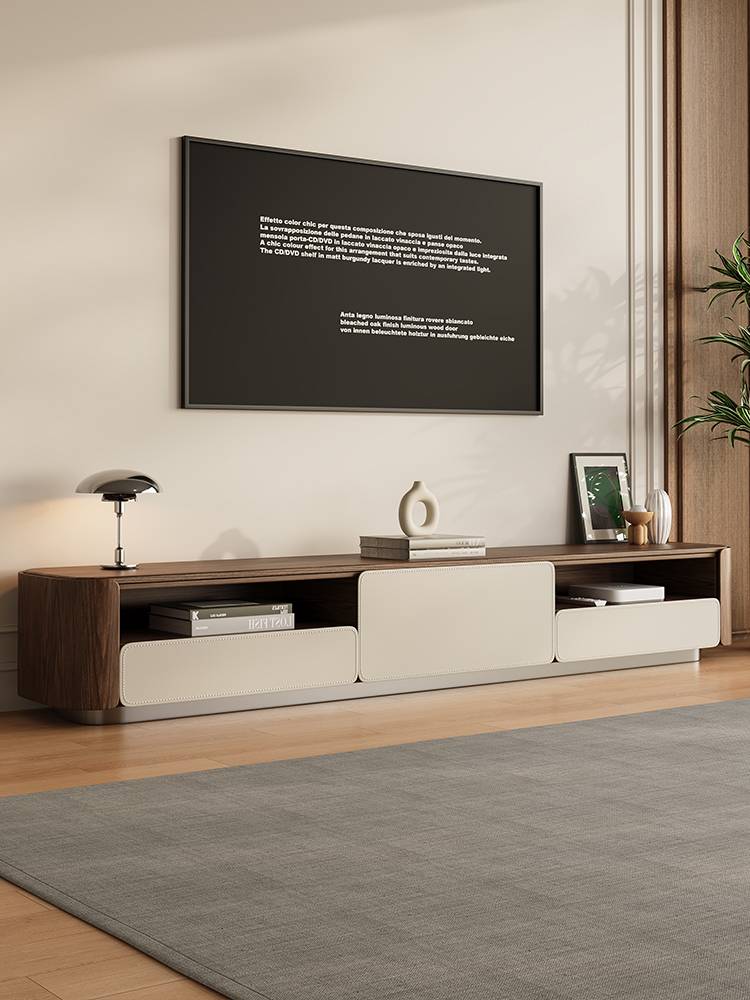 Middle -aged wind saddle leather cubic coffee table TV cabinet combination light luxury living room home small apartment designer coffee table