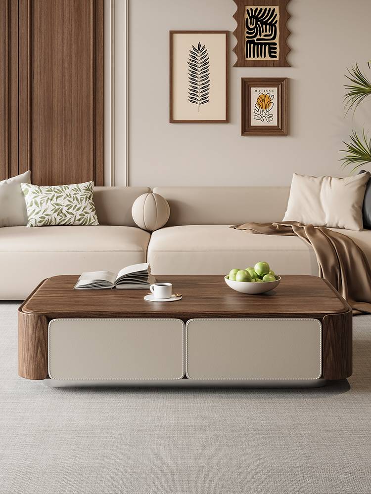 Middle -aged wind saddle leather cubic coffee table TV cabinet combination light luxury living room home small apartment designer coffee table