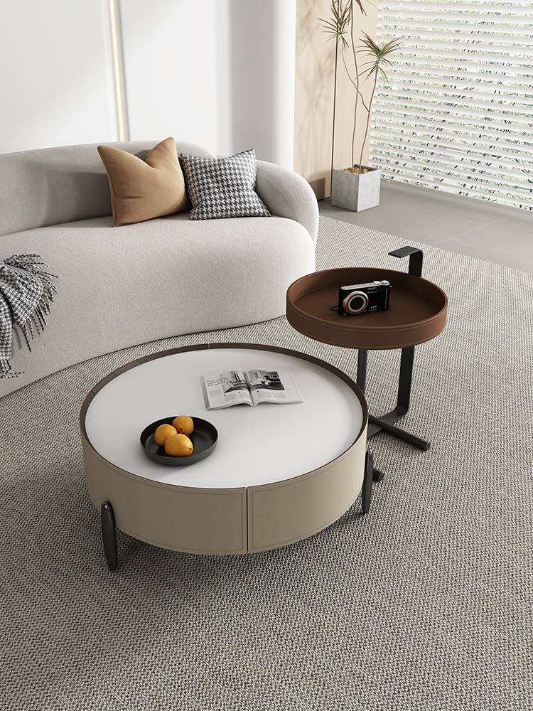 Simple creamy, saddling, coffee, rock board round small apartment 2024 new Italian minimalist living room household