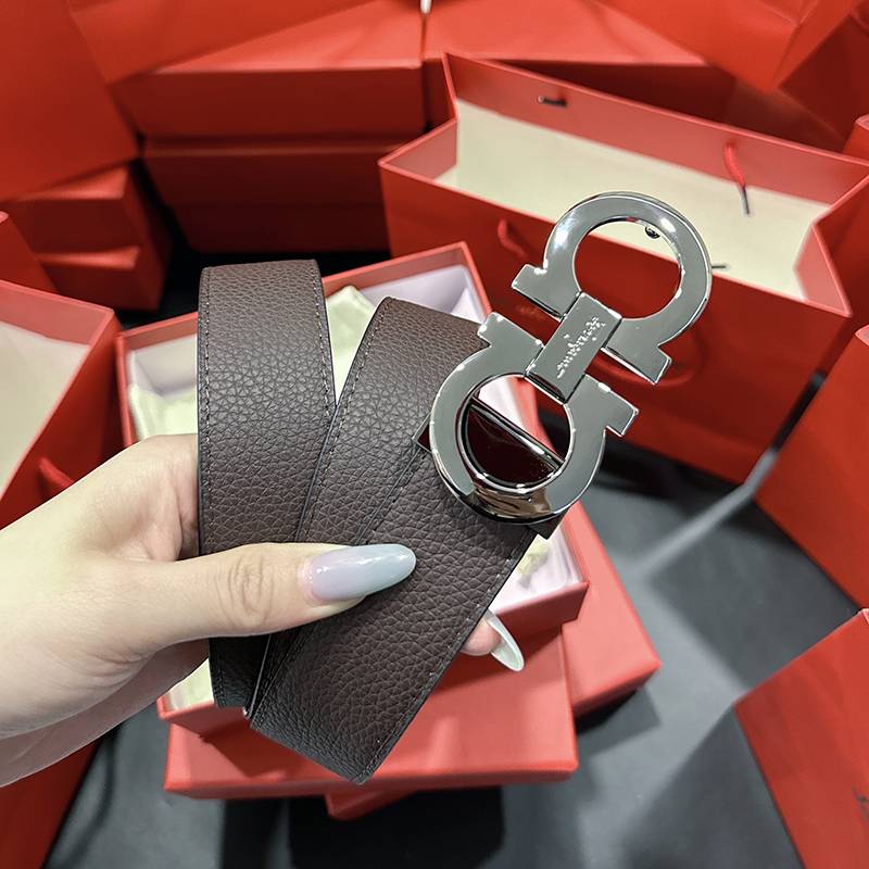 2024 New Fara Men's Belt Leather 8 -character Double -sided Business High -end Horseshoe Baste Luxury Tide