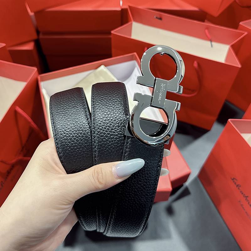 2024 New Fara Men's Belt Leather 8 -character Double -sided Business High -end Horseshoe Baste Luxury Tide
