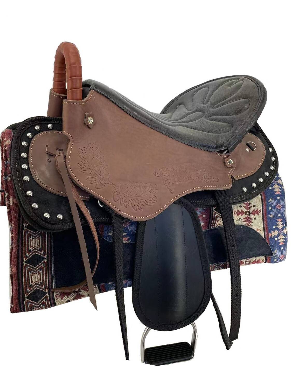 New product 2024 saddlezi new large and small saddling cowhide printed tourist horses full set of accessories essence riding