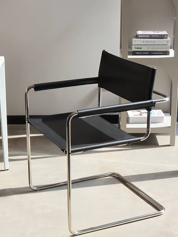 ARMCHAIR Baohaus stainless steel saddle leather leisure office chair Middle net red dining chair Vasily sofa chair