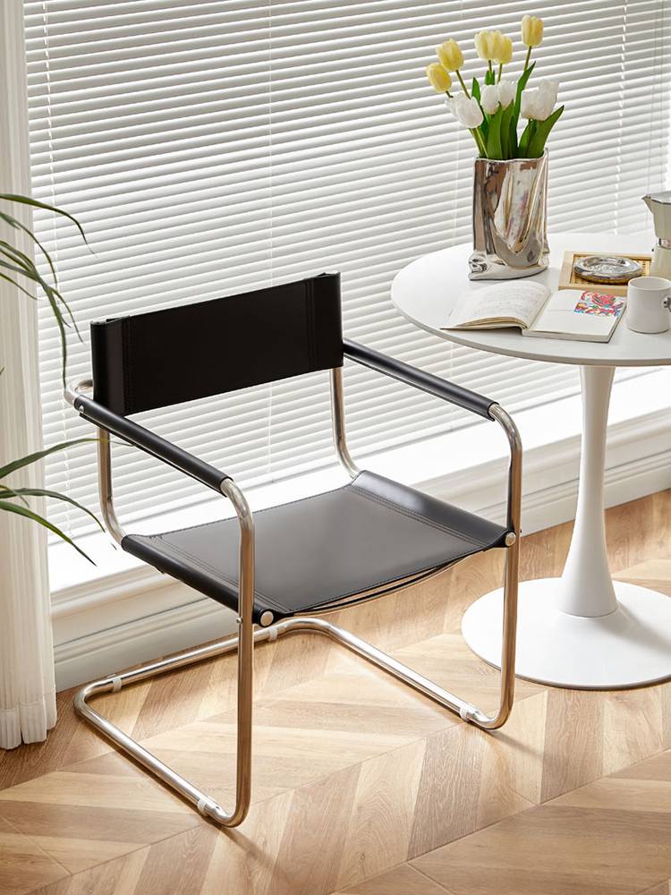 ARMCHAIR Baohaus stainless steel saddle leather leisure office chair Middle net red dining chair Vasily sofa chair