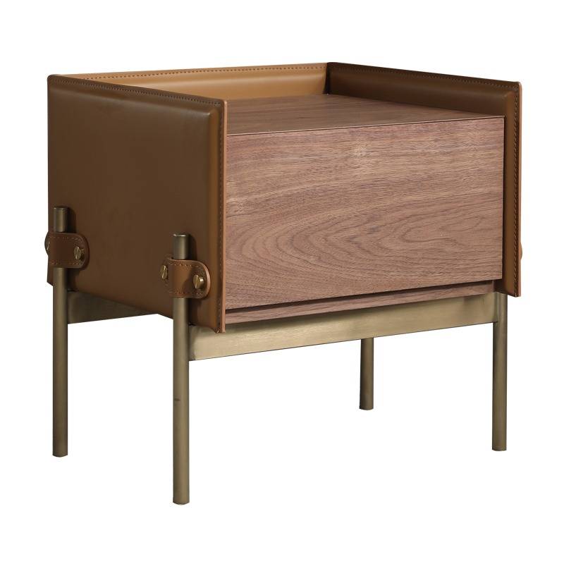 Huayi saddle leather bedside cabinet new model 2023 saddle leather bedside cabinet creative narrow whole solid wood high -level sense net red