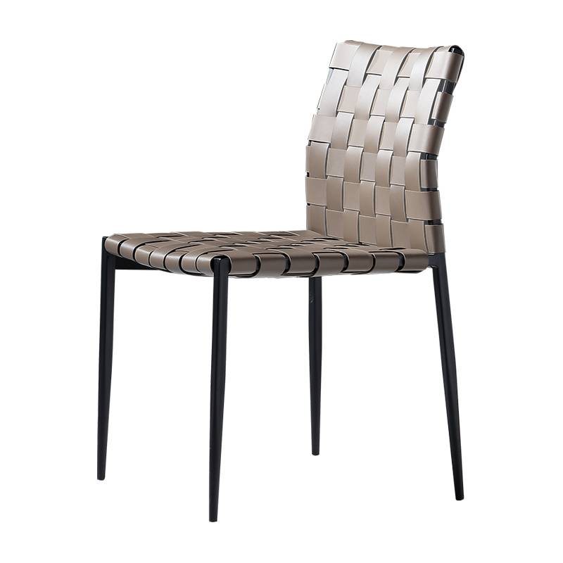 Italian restaurant household saddle leather dining chair regeneration leather woven back chair designer light luxury high -end saddle chairs